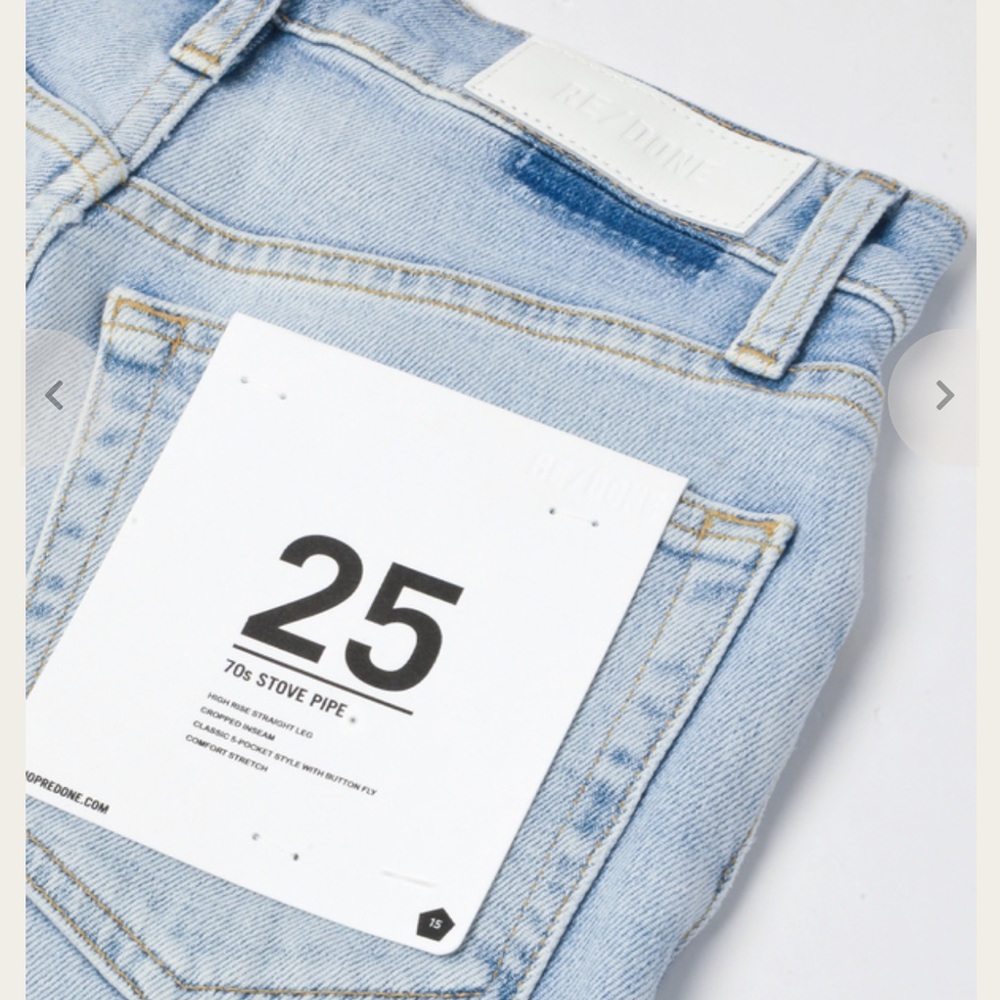 RE/DONE 70’s High Rise Stove Pipe Jeans Crops Raw Edge in Light 14 - Picture 5 of 11